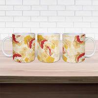 Beige Palaka Hawaii Aloha Ceramic Mug Koi Pond Mix Ilima Flowers - Polynesian Pride