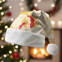 Beige Palaka Hawaii Aloha Christmas Santa Hat Koi Pond Mix Ilima Flowers - Polynesian Pride