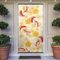Beige Palaka Hawaii Aloha Door Cover Koi Pond Mix Ilima Flowers - Polynesian Pride