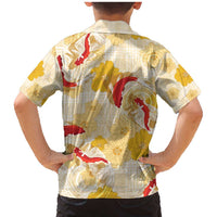 Beige Palaka Hawaii Aloha Family Matching Mermaid Dress and Hawaiian Shirt Koi Pond Mix Ilima Flowers - Polynesian Pride