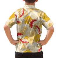 Beige Palaka Hawaii Aloha Kid Hawaiian Shirt Koi Pond Mix Ilima Flowers LT7 - Polynesian Pride