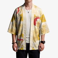 Beige Palaka Hawaii Aloha Kimono Koi Pond Mix Ilima Flowers - Polynesian Pride