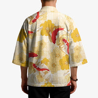 Beige Palaka Hawaii Aloha Kimono Koi Pond Mix Ilima Flowers - Polynesian Pride