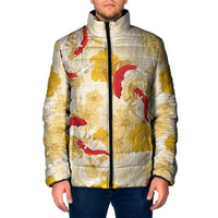 Beige Palaka Hawaii Aloha Padded Jacket Koi Pond Mix Ilima Flowers - Polynesian Pride