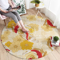 Beige Palaka Hawaii Aloha Round Carpet Koi Pond Mix Ilima Flowers - Polynesian Pride