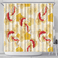 Beige Palaka Hawaii Aloha Shower Curtain Koi Pond Mix Ilima Flowers LT7 - Polynesian Pride