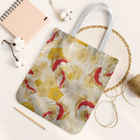 Beige Palaka Hawaii Aloha Tote Bag Koi Pond Mix Ilima Flowers - Polynesian Pride