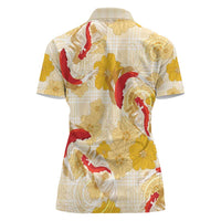Beige Palaka Hawaii Aloha Women Polo Shirt Koi Pond Mix Ilima Flowers - Polynesian Pride