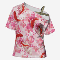 Pink Palaka Hawaii Aloha Cross Shoulder Shirt Koi Pond Mix Sakura - Polynesian Pride