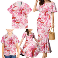 Pink Palaka Hawaii Aloha Family Matching Mermaid Dress and Hawaiian Shirt Koi Pond Mix Sakura - Polynesian Pride