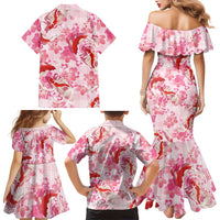 Pink Palaka Hawaii Aloha Family Matching Mermaid Dress and Hawaiian Shirt Koi Pond Mix Sakura - Polynesian Pride
