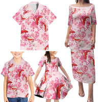 Pink Palaka Hawaii Aloha Family Matching Puletasi and Hawaiian Shirt Koi Pond Mix Sakura - Polynesian Pride