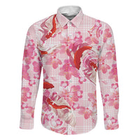 Pink Palaka Hawaii Aloha Family Matching Puletasi and Hawaiian Shirt Koi Pond Mix Sakura LT7 Dad's Shirt - Long Sleeve Pink - Polynesian Pride
