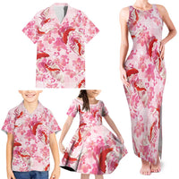 Pink Palaka Hawaii Aloha Family Matching Tank Maxi Dress and Hawaiian Shirt Koi Pond Mix Sakura - Polynesian Pride