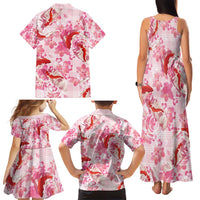 Pink Palaka Hawaii Aloha Family Matching Tank Maxi Dress and Hawaiian Shirt Koi Pond Mix Sakura - Polynesian Pride