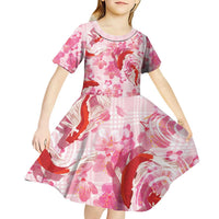 Pink Palaka Hawaii Aloha Kid Short Sleeve Dress Koi Pond Mix Sakura LT7 - Polynesian Pride
