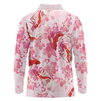 Pink Palaka Hawaii Aloha Long Sleeve Polo Shirt Koi Pond Mix Sakura - Polynesian Pride