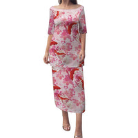 Pink Palaka Hawaii Aloha Puletasi Koi Pond Mix Sakura LT7 Long Dress Pink - Polynesian Pride
