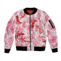 Pink Palaka Hawaii Aloha Sleeve Zip Bomber Jacket Koi Pond Mix Sakura - Polynesian Pride