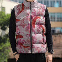 Pink Palaka Hawaii Aloha Sleeveless Puffer Jacket Koi Pond Mix Sakura - Polynesian Pride