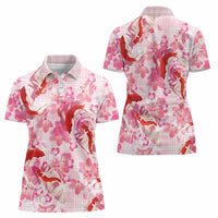 Pink Palaka Hawaii Aloha Women Polo Shirt Koi Pond Mix Sakura - Polynesian Pride