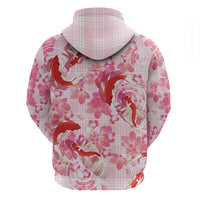Pink Palaka Hawaii Aloha Zip Hoodie Koi Pond Mix Sakura LT7 - Polynesian Pride