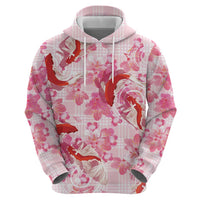 Pink Palaka Hawaii Aloha Zip Hoodie Koi Pond Mix Sakura LT7 - Polynesian Pride