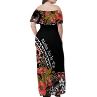Hawaii Valentine Off Shoulder Maxi Dress Plumeria Aloha Wau Ia Oe LT7 - Polynesian Pride