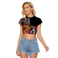 Hawaii Valentine Raglan Cropped T Shirt Plumeria Aloha Wau Ia Oe LT7 Female Pink - Polynesian Pride