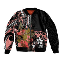 Hawaii Valentine Sleeve Zip Bomber Jacket Plumeria Aloha Wau Ia Oe LT7 Unisex Pink - Polynesian Pride