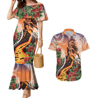 Hawaii Women's Day Tribal Couples Matching Mermaid Dress and Hawaiian Shirt Pele Honua Mea