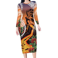 Hawaii Women's Day Tribal Family Matching Long Sleeve Bodycon Dress and Hawaiian Shirt Pele Honua Mea