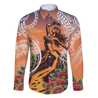 Hawaii Women's Day Tribal Family Matching Off Shoulder Maxi Dress and Hawaiian Shirt Pele Honua Mea