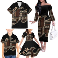 Samoa Siapo Mamanu Family Matching Off The Shoulder Long Sleeve Dress and Hawaiian Shirt Waves Motifs