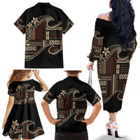 Samoa Siapo Mamanu Family Matching Off The Shoulder Long Sleeve Dress and Hawaiian Shirt Waves Motifs