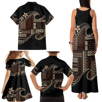 Samoa Siapo Mamanu Family Matching Tank Maxi Dress and Hawaiian Shirt Waves Motifs