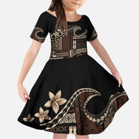 Samoa Siapo Mamanu Kid Short Sleeve Dress Waves Motifs