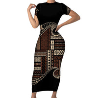 Samoa Siapo Mamanu Short Sleeve Bodycon Dress Waves Motifs