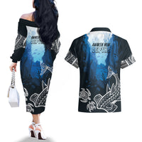 World Ocean Day Pasifika Couples Matching Off The Shoulder Long Sleeve Dress and Hawaiian Shirt Awaken New Depths