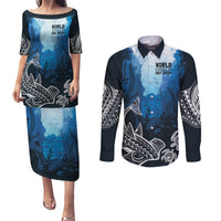 World Ocean Day Pasifika Couples Matching Puletasi and Long Sleeve Button Shirt Awaken New Depths