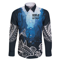 World Ocean Day Pasifika Family Matching Short Sleeve Bodycon Dress and Hawaiian Shirt Awaken New Depths LT7 Dad's Shirt - Long Sleeve Blue - Polynesian Pride
