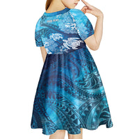 Hawaii World Ocean Day Kid Short Sleeve Dress Kakau Turtles