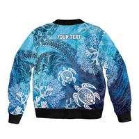 Hawaii World Ocean Day Sleeve Zip Bomber Jacket Kakau Turtles