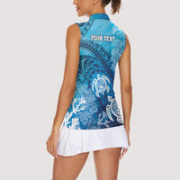Hawaii World Ocean Day Women Sleeveless Polo Shirt Kakau Turtles