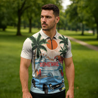 Summer Holiday It's 5 o'clock Somewhere Vintage Hawaii Zipper Polo Shirt