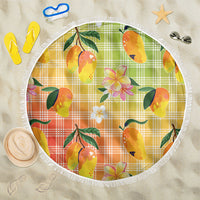 Aloha Hawaii Palaka Print Mango Plumeria Beach Blanket Tropical Vibes