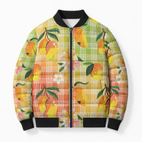 Aloha Hawaii Palaka Print Mango Plumeria Bomber Puffer Jacket Tropical Vibes