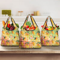 Aloha Hawaii Palaka Print Mango Plumeria Grocery Bag Tropical Vibes