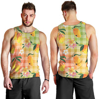 Aloha Hawaii Palaka Print Mango Plumeria Men Tank Top Tropical Vibes