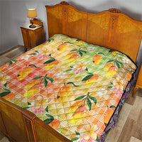 Aloha Hawaii Palaka Print Mango Plumeria Quilt Tropical Vibes